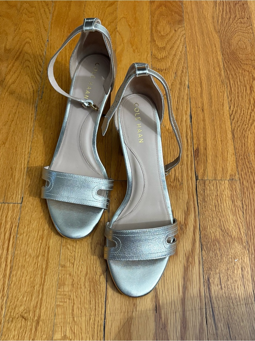 Cole Haan Metallic Silver Open-Toe Ankle-Strap Sandals